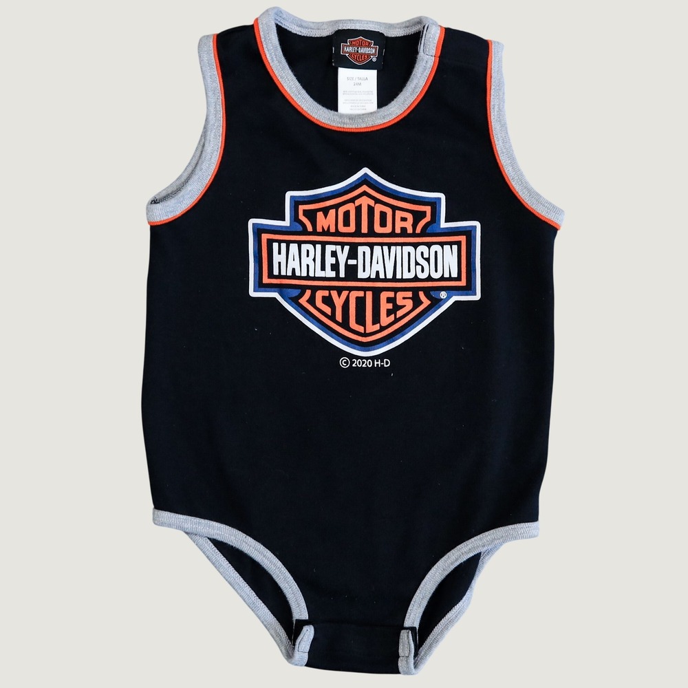 Harley Davidson Bodysuit Kids 24M Black Logo Sleeveless Onesie